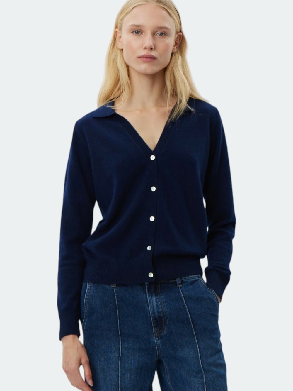 Sofie Schnoor 100% Wool Knit Cardigan | Navy | XS